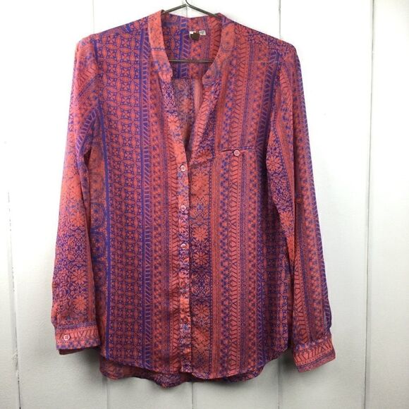Kut from the Kloth Button Down Coral Blue Floral Top, Size Small - Picture 1 of 13